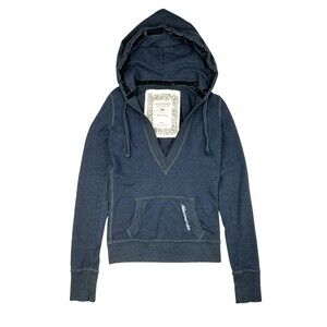 Vintage Y2K Abercrombie Fitch Hoodie Women's S Grey V-Neck Babydoll Velvet Trim